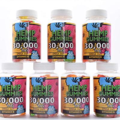 GMP Rang van het de Pijnvoedsel van de Hennepcbd Kleverige 25mg Versie 60 Gummies per Fles